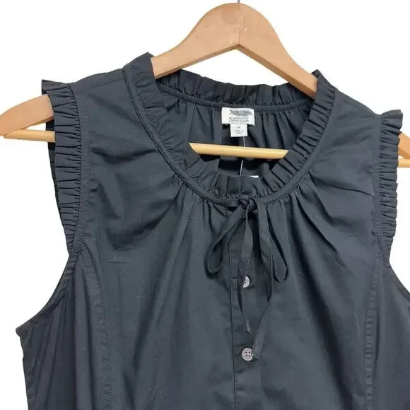 J.Crew Factory Black Ruffle Tie-Front Button Dress NWT Size 8 - Picture 5 of 7